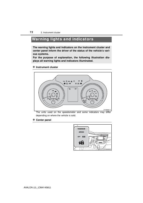 2015 Toyota Avalon Warning lights and indicators Image